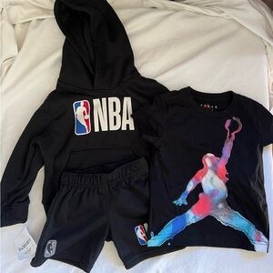 NBA Kids Black Hoodie, T-Shirt, and Shorts Set